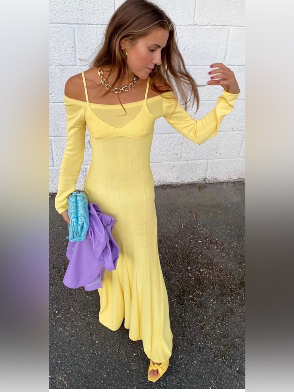 Jacquemus La Robe Maille Yellow Off Shoulder Maxi Dress XS/S Worn Once